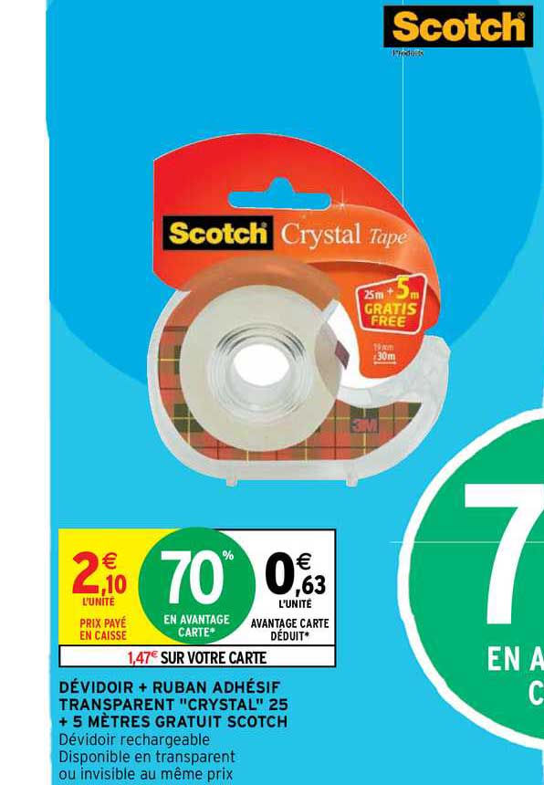 dévidoir + ruban adhésif transparent "crystal" 25 + 5 mètres gratuit scotch