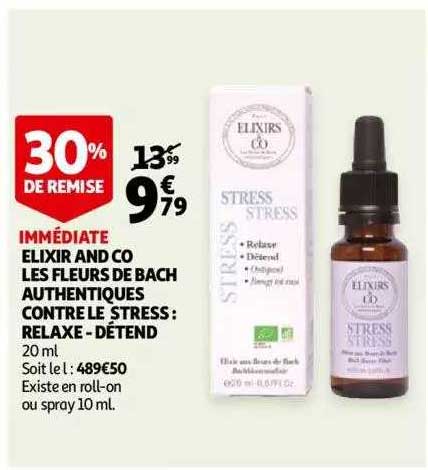 elixir and co les fleurs de bach authentiques contre le stress : relaxe - détend 30% de remise immédiate