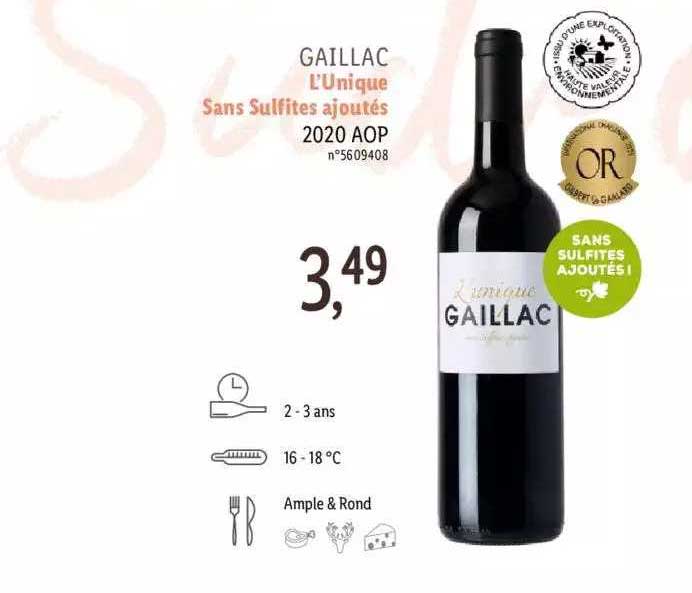 gaillac l'unique sans sulfites ajoutés 2020 aop