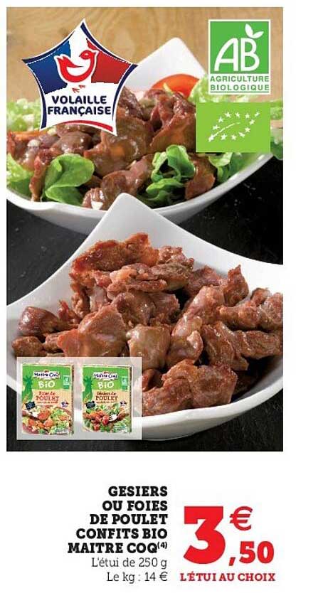 gésiers ou foies de poulet confits bio maître coq