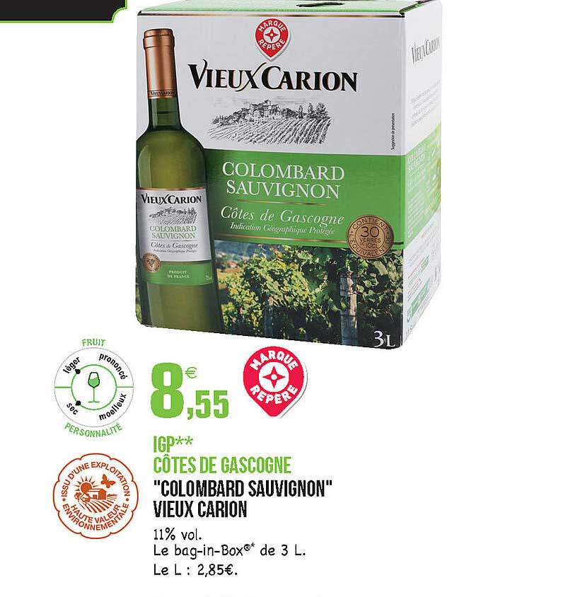 igp côtes de  gascogne "colombard sauvignon" vieux carion