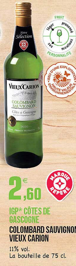 igp côtes de gascogne colombard sauvignon vieux carion