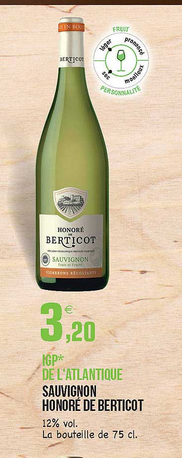 igp de l'atlantique sauvignon honoré de berticot