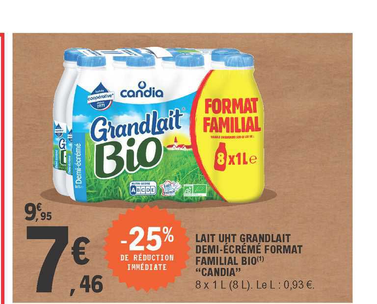 lait uht grandlait demi-écrémé format familial bio "candia"