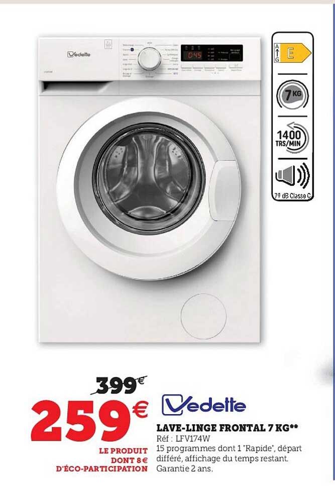 lave-linge frontal 7 kg vedette