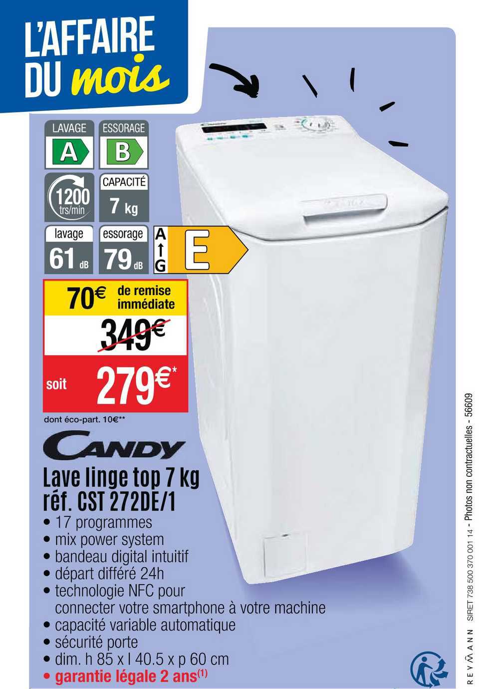 lave linge top 7 kg candy réf. cst 272de-1