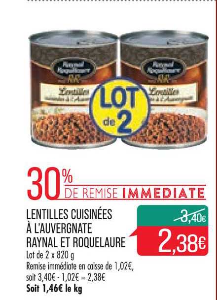 lentilles cuisinées à l'auvergnate raynal et roquelaure