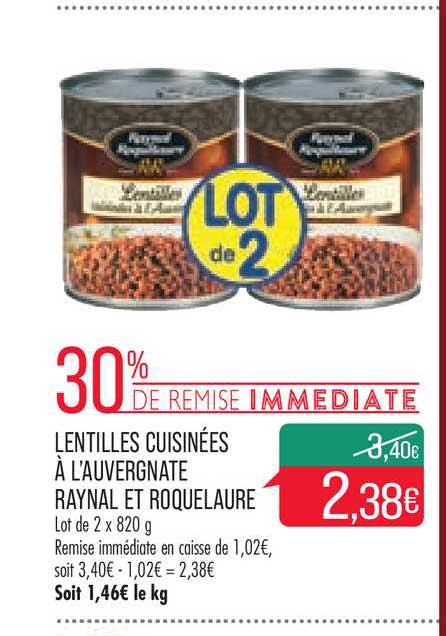 lentilles cuisinées à l'auvergnate raynal et roquelaure