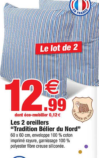 les 2 oreillers "tradition bélier du nord"