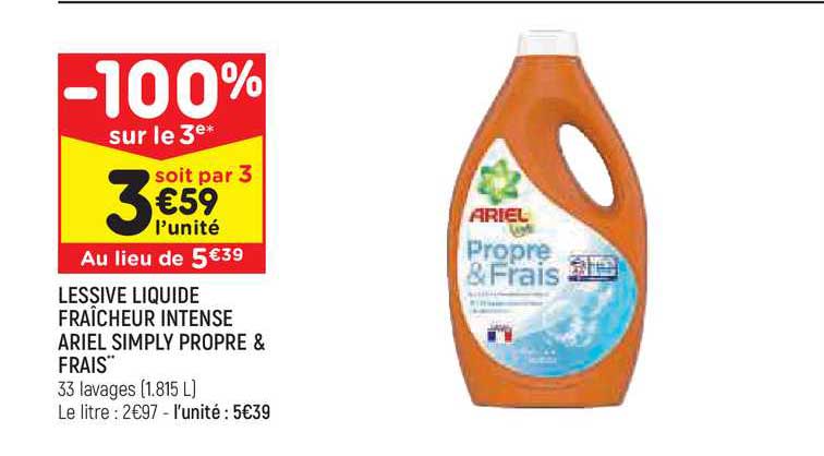 lessive liquide fraîcheur intense ariel simply propre & frais
