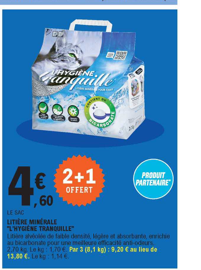 Promo Litière Minérale "l'hygiène Tranquille" chez E.Leclerc — free download