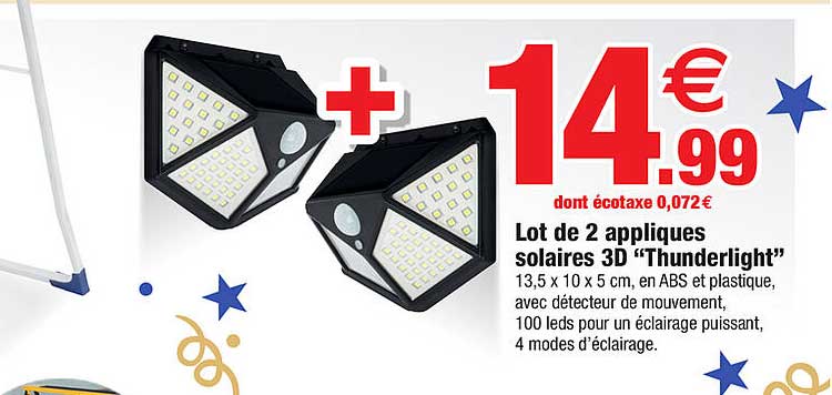 lot de 2 appliques solaires 3d "thunderlight"
