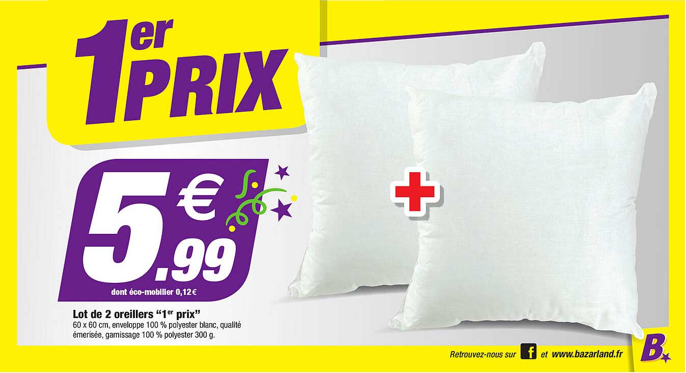 lot de 2 oreillers "1" prix