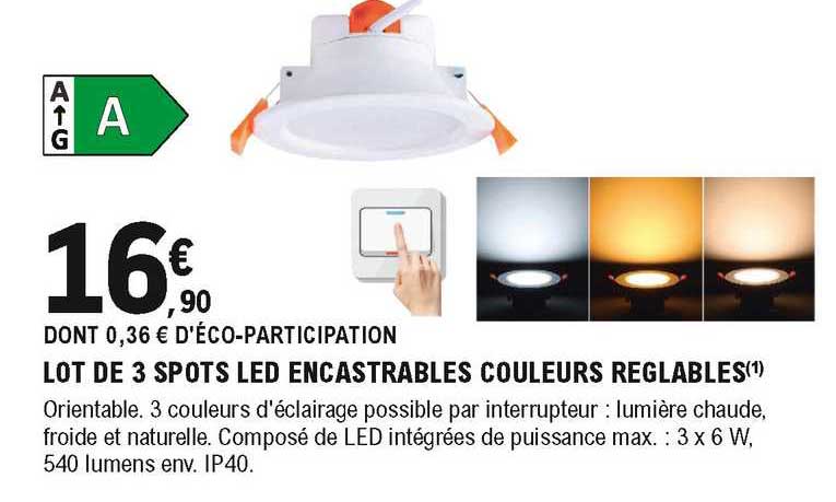 lot de 3 spots led encastrables couleurs réglables