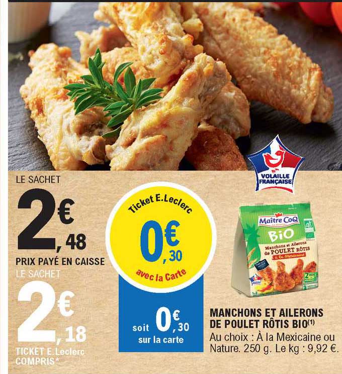manchons et ailerons de poulet rôtis bio