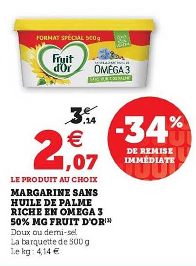 margarine sans huile de palme riche en oméga 3 50% mg fruit d'or