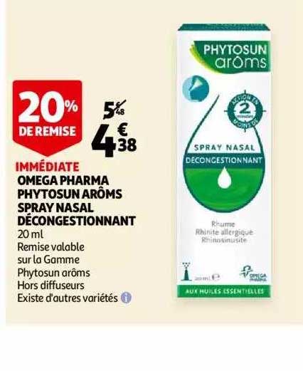 omega pharma phytosun arôms spray nasal décongestionnant 20% de remise immédiate