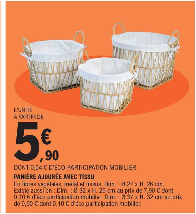 panière ajourée avec tissus