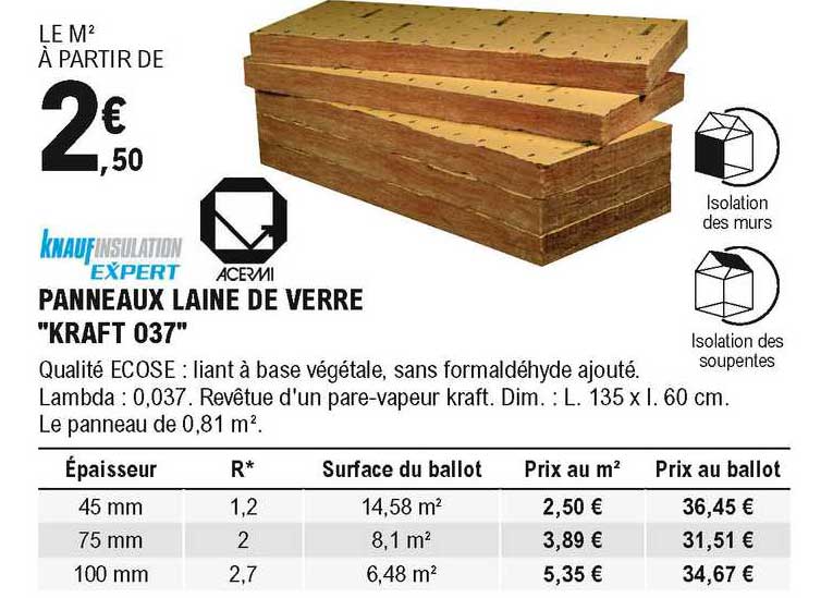 panneaux laine de verre "kraft 037" knauf insulation expert