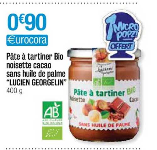 pâte à tartiner bio noisette cacao sans huile de palme "lucien georgelin"