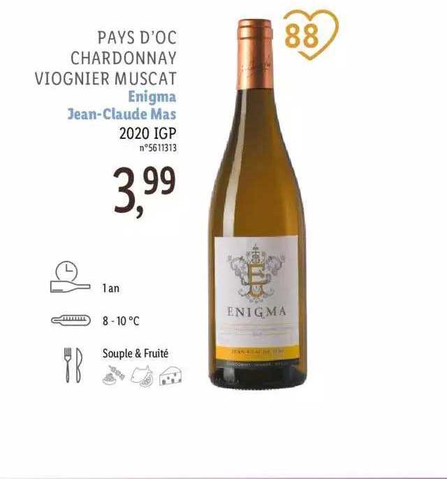 pays d'oc chardonnay viognier muscat enigma jean-claude mas 2020 igp
