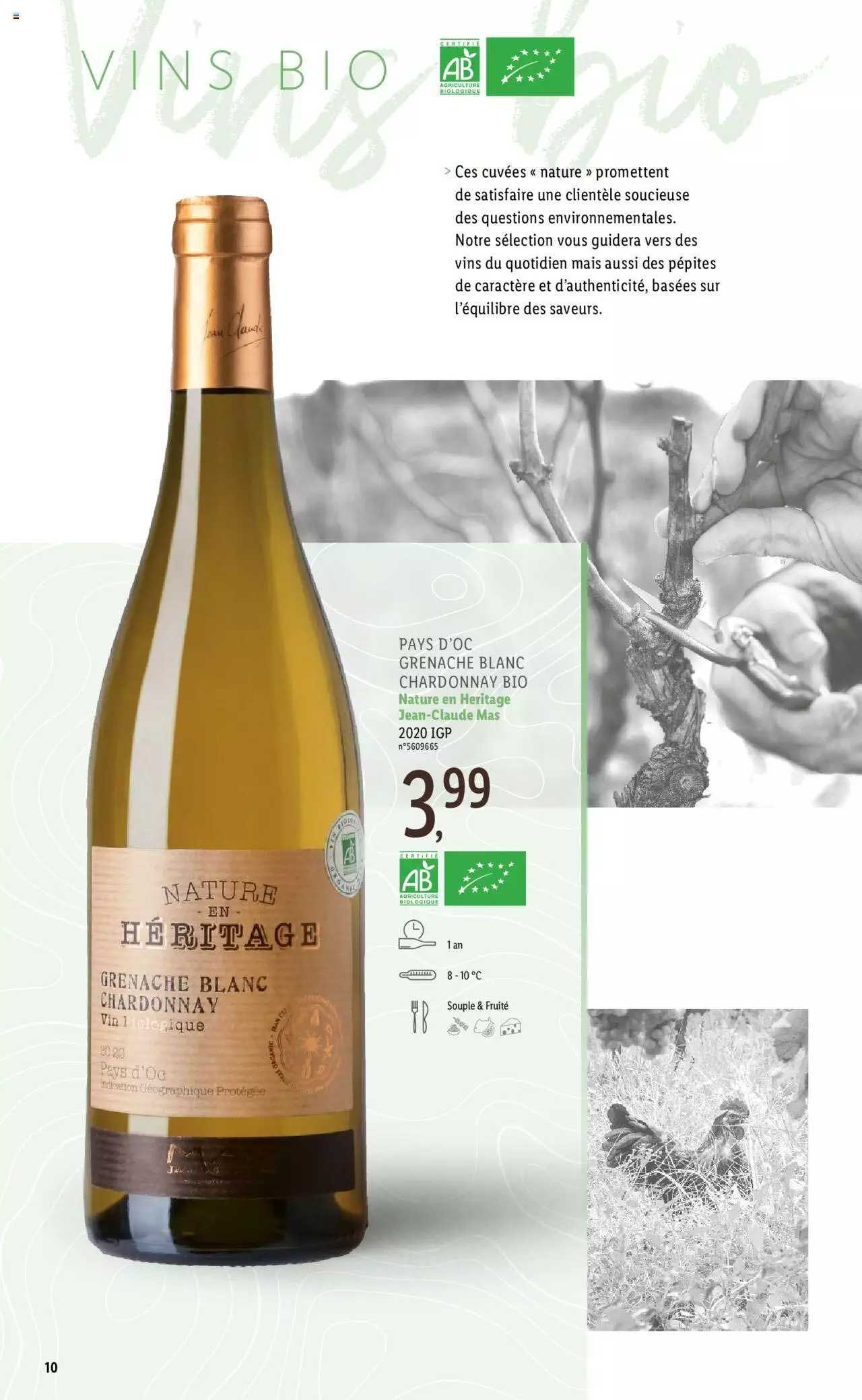 Pays D'oc Grenache Blanc Chardonnay Bio Nature En Héritage Jean-claude Mas