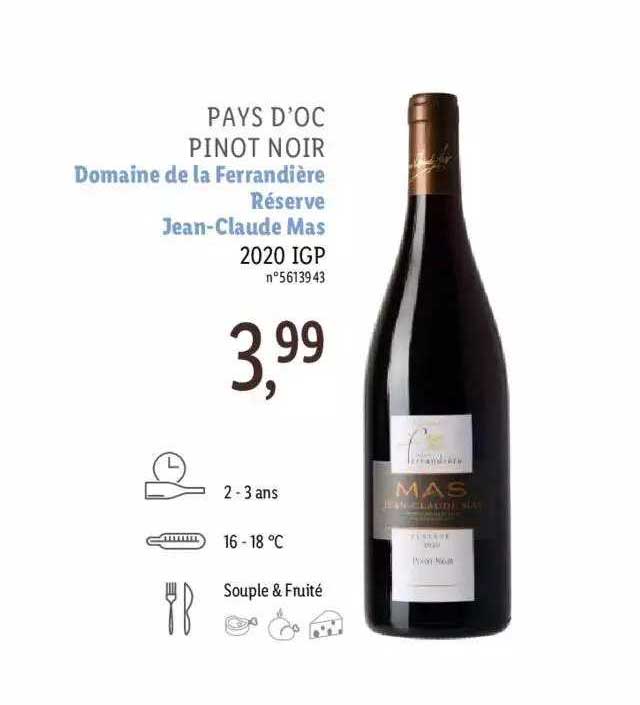 pays d'oc pinot noir domaine de la ferrandière réserve jean-claude mas 2020 igp