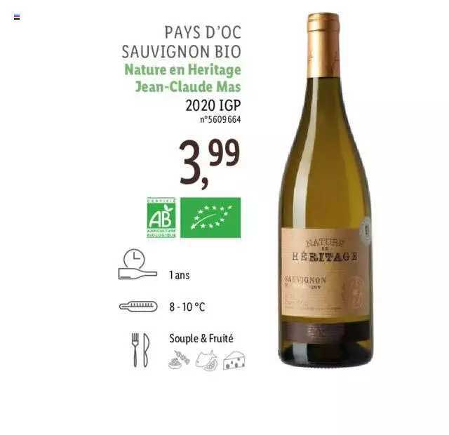 pays d'oc sauvignon bio nature en héritage  jean-claude mas