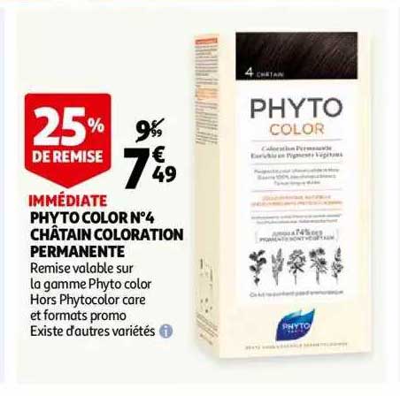 phito color n°4 châtain coloration permanente 25% de remise immédiate