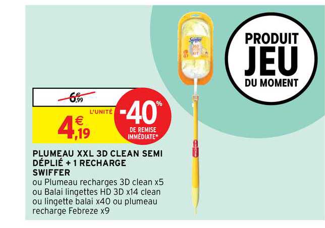 plumeau xxl 3d clean semi déplié + 1 recharge swiffer
