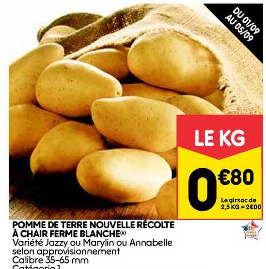 pomme de terre nouvelle récolte à chair ferme blanche