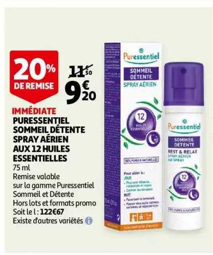 puressentiel sommeil détente spray aérien aux 12 huiles essentielles 20% de remise immédiate