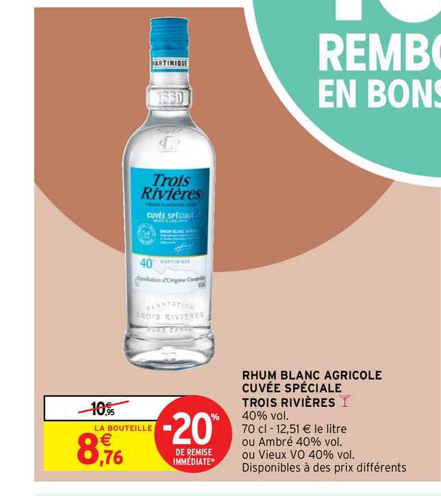 rhum blanc agricole cuvée spéciale trois rivières