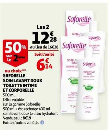 saforelle soin lavant doux toilette intime et corporelle -50% sur le 2ème aux choix