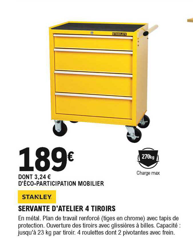 stanley servante d'atelier 4 tiroirs
