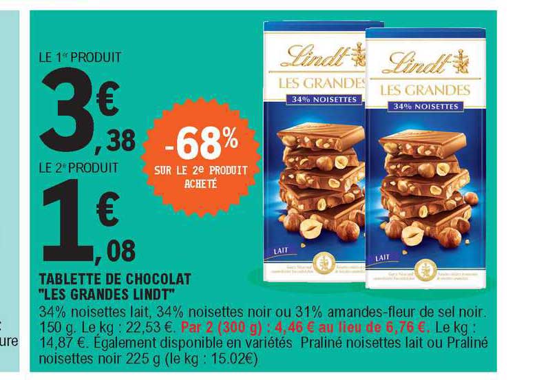 tablette de chocolat "les grandes lindt"