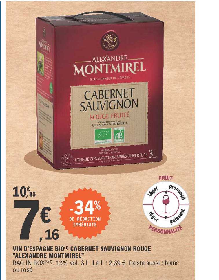 Vin D'espagne Bio Cabernet Sauvignon Rouge "alexandre Montmirel"
