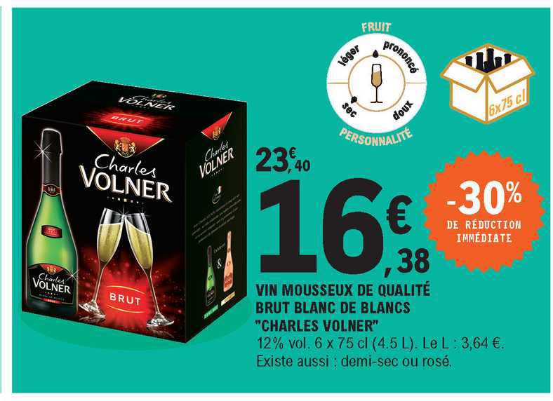 Vin Mousseux De Qualité Brut Blanc De Blancs "charles Volner"