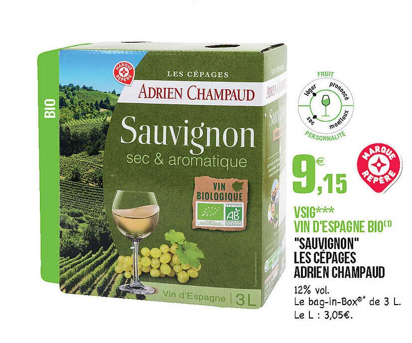 vsig vin d'espagne bio "sauvignon" les cépages adrien champaud