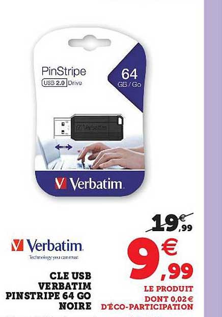clé usb verbatim pinstripe 64 go noire