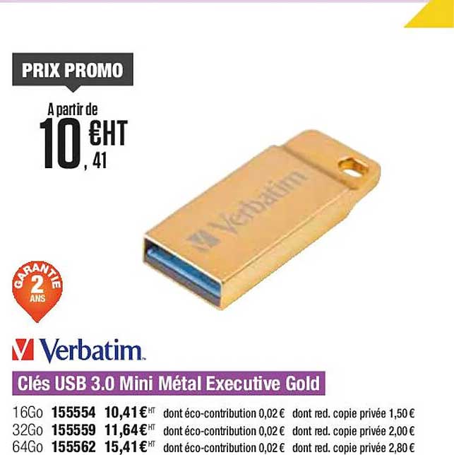 clés usb 3.0 mini métal executive gold verbatim
