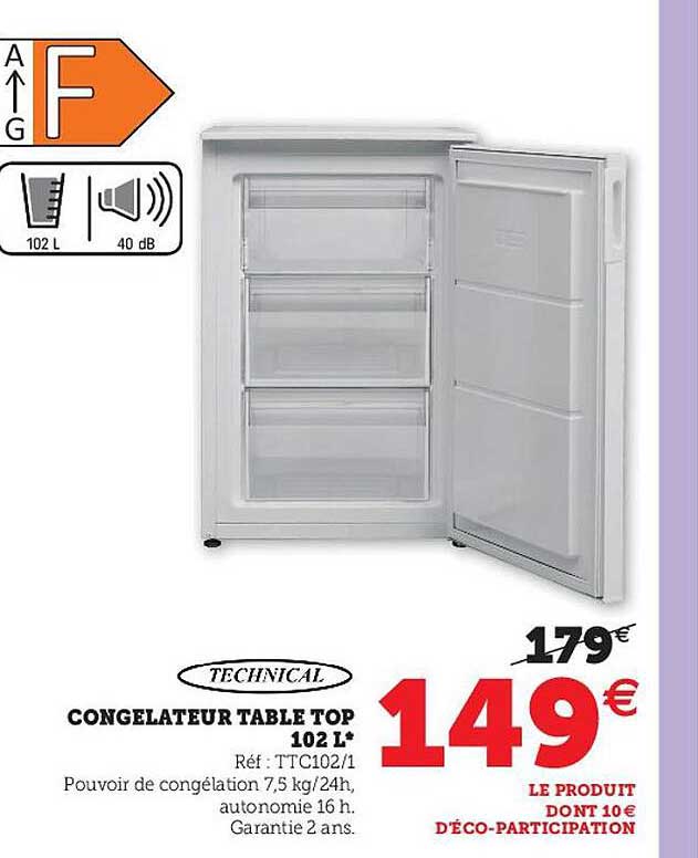 Congélateur Table Top 102l Technical