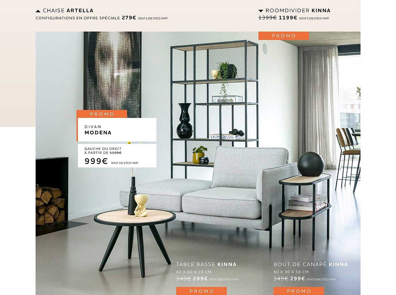 divan modena, table basse kinna, bout de canapé kinna