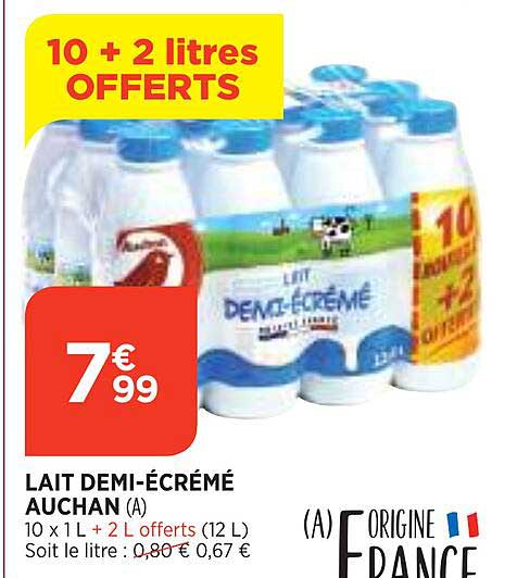 lait demi-écrémé auchan