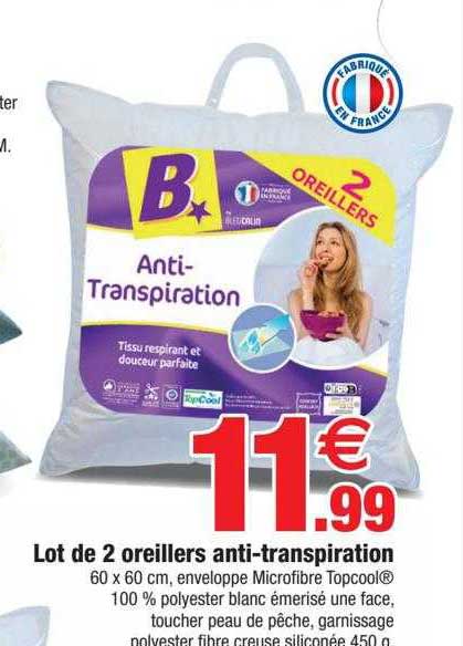 lot de 2 oreillers anti-transpiration