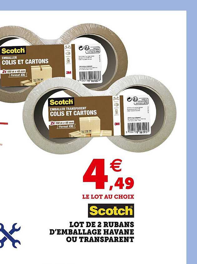 lot de 2 rubans d'emballage havane ou transparent scotch