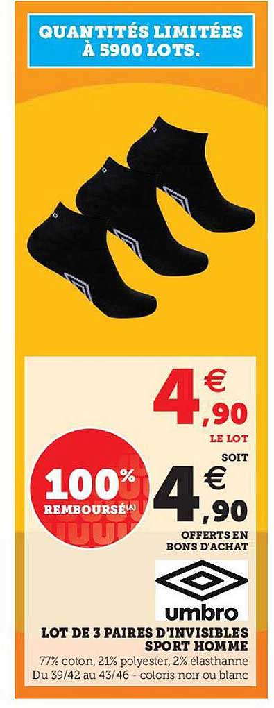 lot de 3 paires d'invisibles sport homme umbro