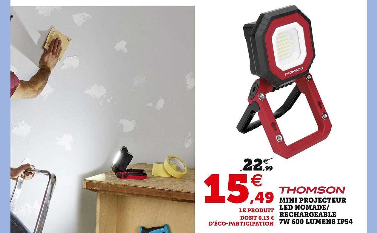 Mini Projecteur Led Nomade-rechargeable 7w 600 Lumens Ip54 Thomson