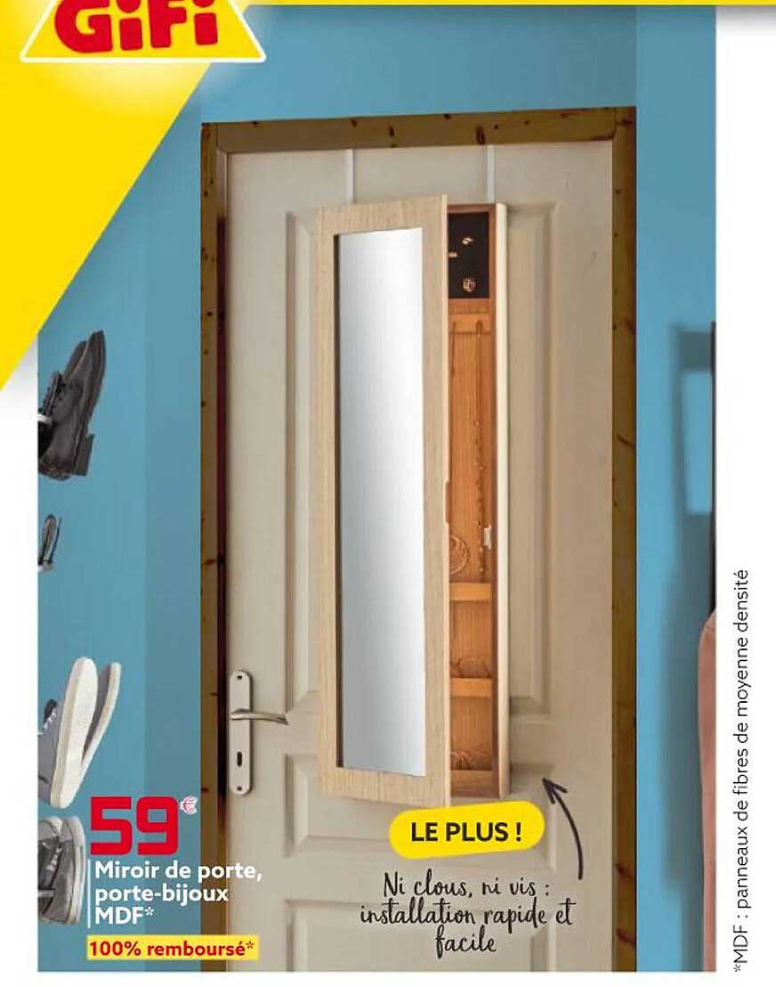 miroir de porte, porte-bijoux mdf