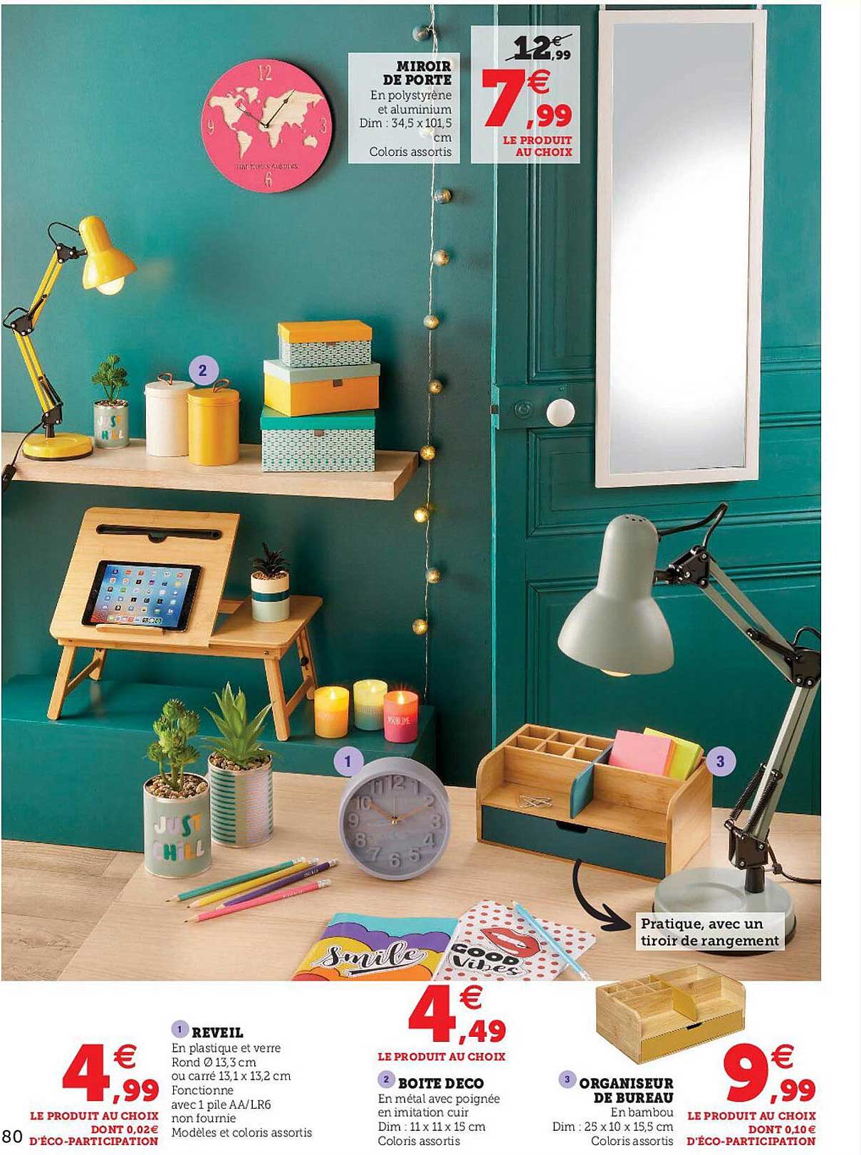 Miroir De Porte, Reveil, Boîte Déco, Organiseur De Bureau